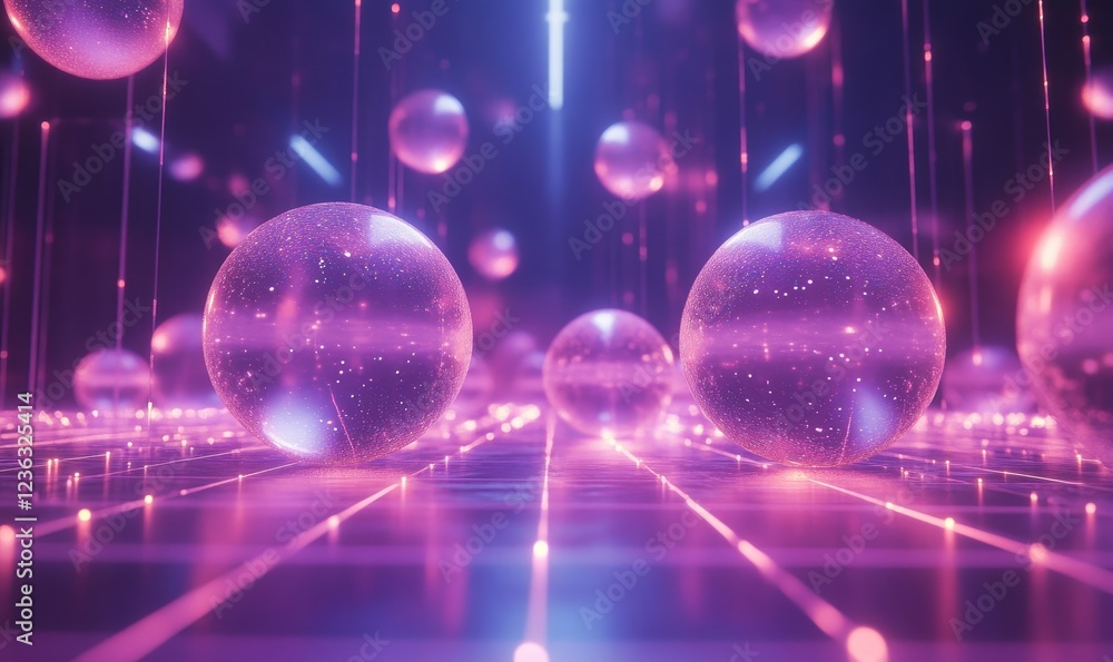 Composition of intersecting glowing spheres and pyramids, Generative AI Composition of intersecting glowing spheres and pyramids, Generative AI
