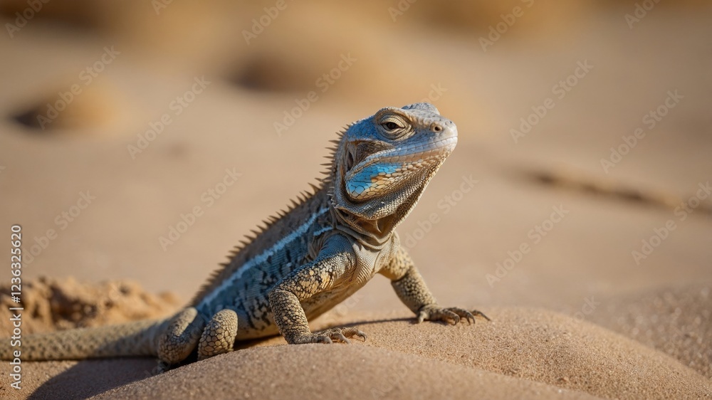Fototapeta premium Desert Lizard on Sand Dune,Close-up