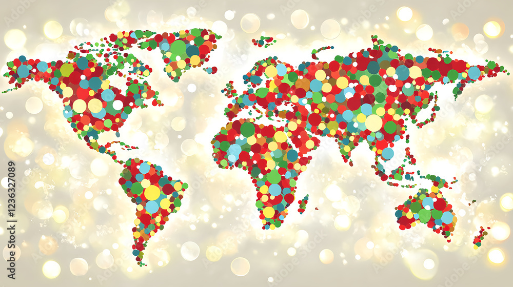 Fototapeta premium Global connectivity celebration world map infographic colorful environment aerial view data visualization