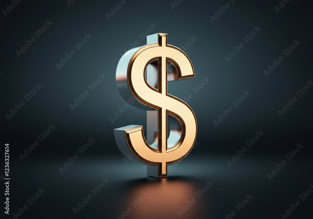 Obraz premium Metallic dollar sign on dark background with golden highlights