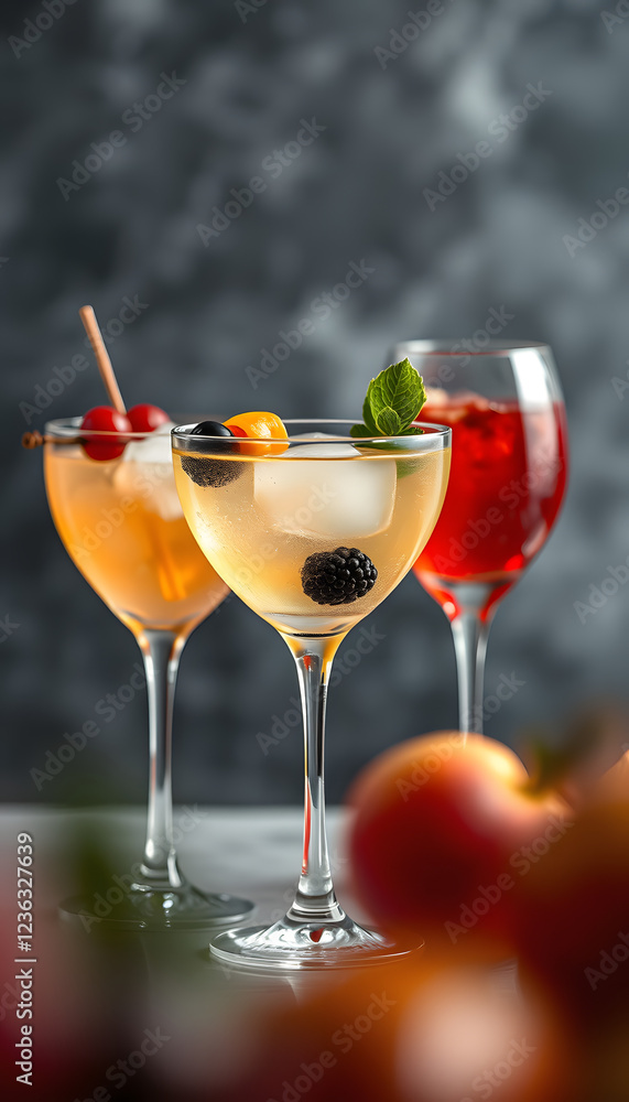 custom made wallpaper toronto digitalthree sophisticated different cocktails garnished with berries and fruits, concept, banner, blurry foreground. isolated with white shades