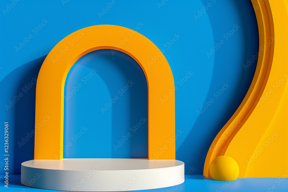Fototapeta premium Summer 3D Podium on Blue Background - Ideal for Presentation Displays and Event Promotion