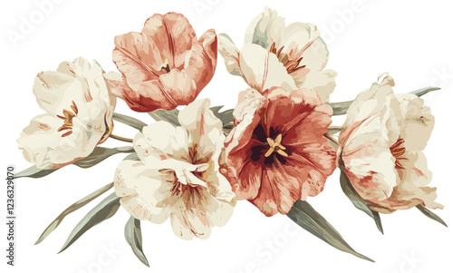 Vintage Floral Decor with Faded Tulip Flowers, Antique Bouquet in Soft Tones to Create a Warm, Inviting Ambience