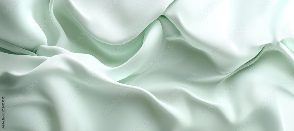 Obraz premium Seamless Pale Green Fabric With Delicate Waves And Flowing Folds, Elegant Minimalist Background