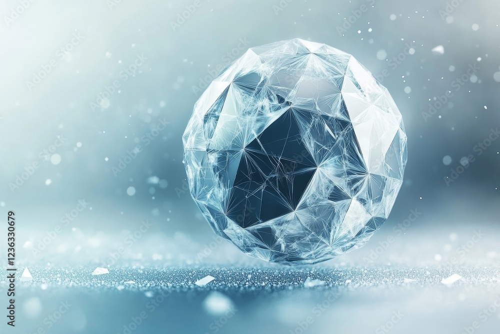 Polygonal sphere with distorted textures in 3D space, Generative AI Polygonal sphere with distorted textures in 3D space, Generative AI