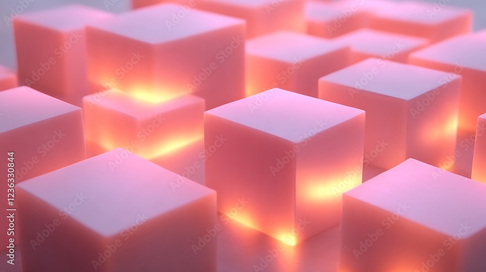 Glowing Pink Cubes Abstract Geometric Pattern Glowing Pink Cubes Abstract Geometric Pattern