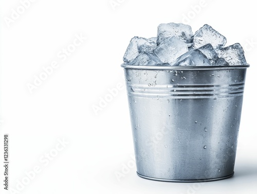 Ice Stainless Steel Tank Metal bucket filled with ice cubes