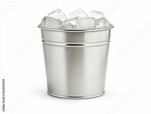Ice Stainless Steel Tank Metal bucket filled with ice cubes