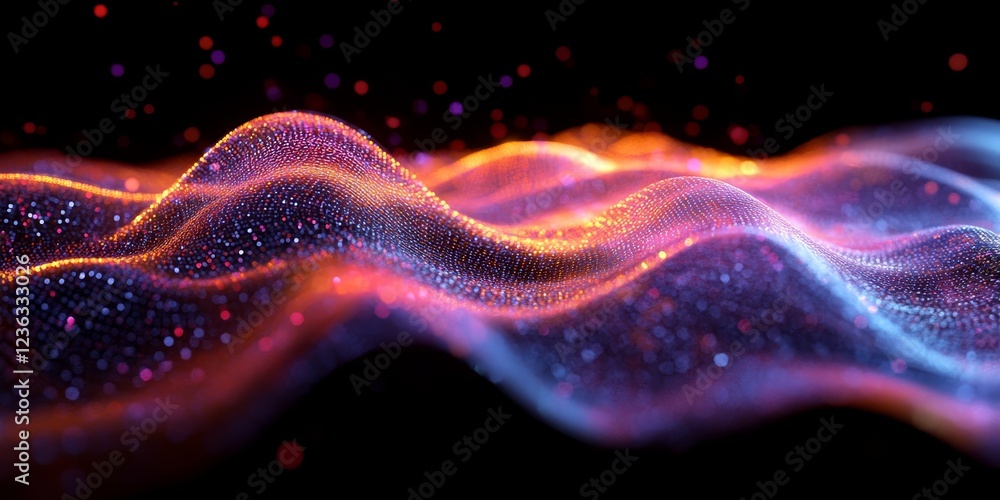 Fototapeta premium Holographic particles in motion, 3D render, Generative AI