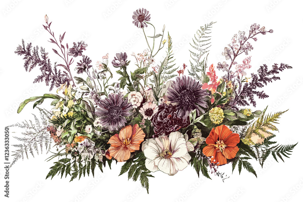 Fototapeta premium Elegant and fragrant bouquet made with flowers from a blooming garden, combining various blooms to create a truly stunning display of nature’s beauty.