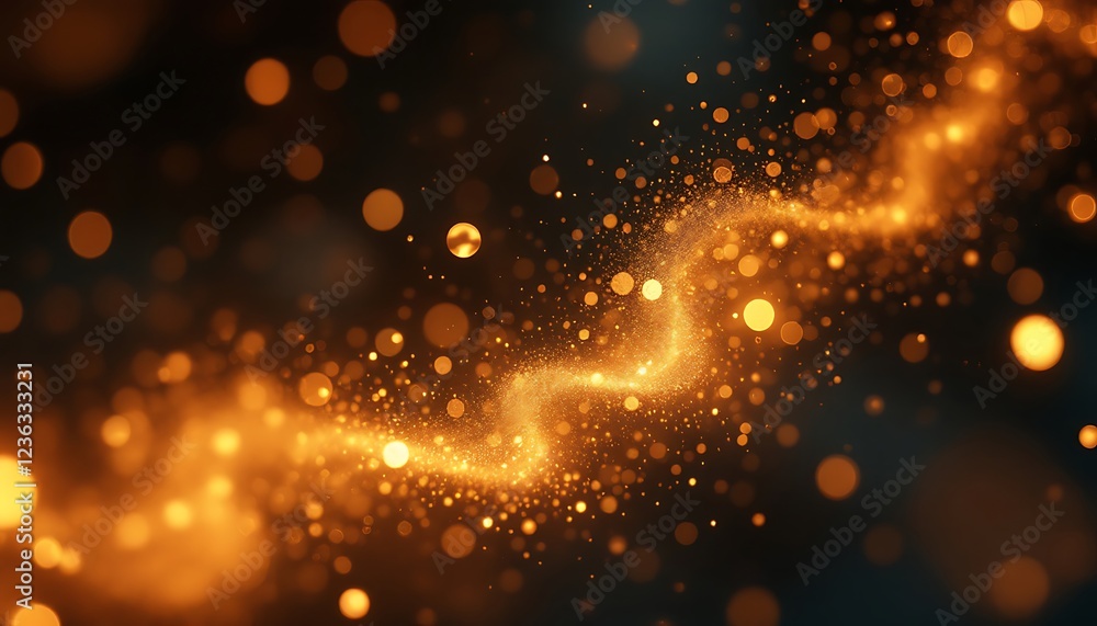 Fototapeta premium Golden Dust Particle Swirl Abstract Dark Background Design