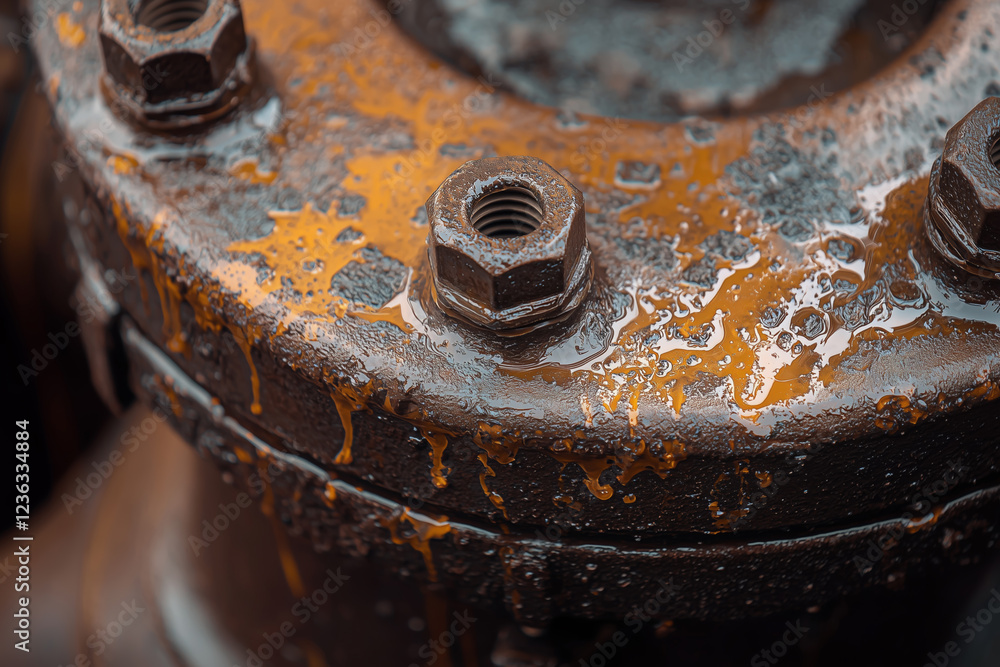AI. Crude oil leaking pipeline at the industrial site AI. Crude oil leaking pipeline at the industrial site