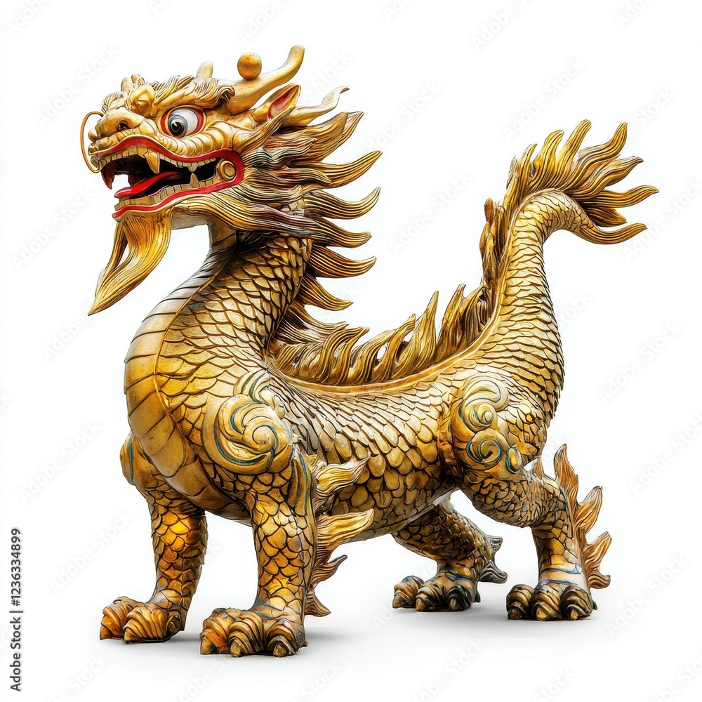 Majestic Golden Chinese Dragon Statue Ornate Detail Mythical Creature Asian Art