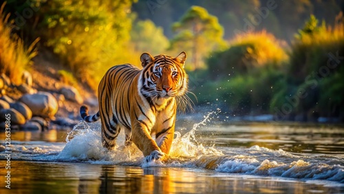 Majestic Tigress Rising from Ramganga River, Jim Corbett National Park photo