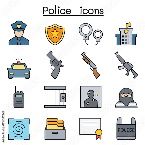Police icon set in thin line style