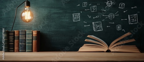 A scholar is desk with open philosophy books a glowing lamp and mathematical symbols floating in the air honoring the essence of logic and intellectual pursuit