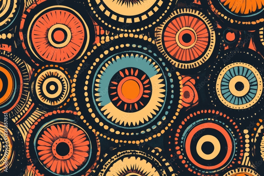 Repeated futuristic design with concentric circles and dots Repeated futuristic design with concentric circles and dots