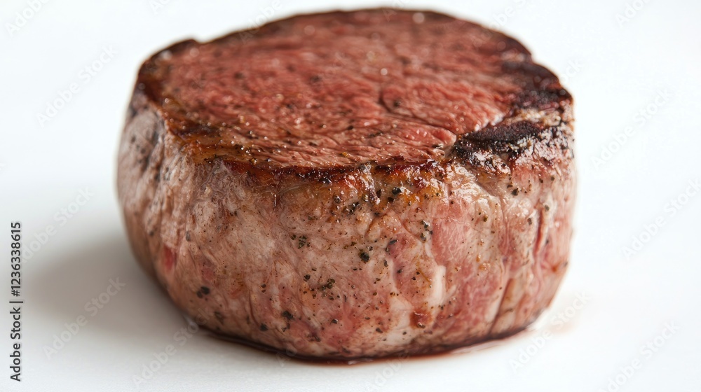 Grilled beef steak on white plate, close-up. Food photography for menus Grilled beef steak on white plate, close-up. Food photography for menus