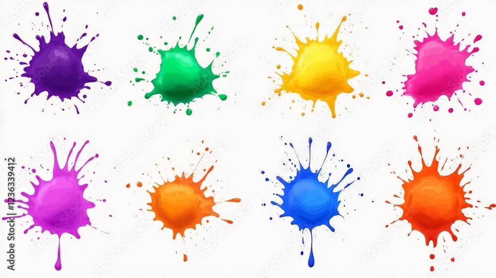 Set of colorful paint splashes isolated on white background Set of colorful paint splashes isolated on white background