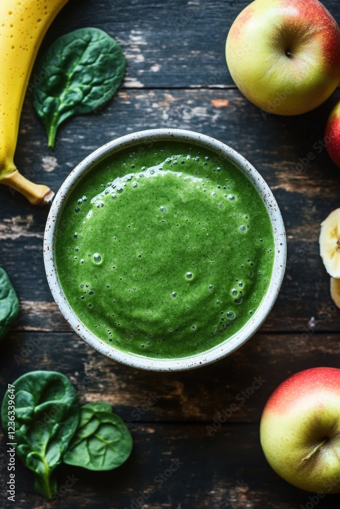 A refreshing and nutritious green smoothie topped with fresh fruits and greens, ideal for a healthy breakfast or snack. A refreshing and nutritious green smoothie topped with fresh fruits and greens, ideal for a healthy breakfast or snack.