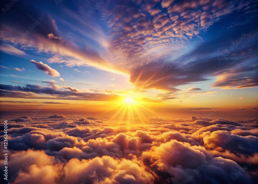 Fototapeta premium Breathtaking Sunrise Sky with Light Clouds and Sun in Tilt-Shift Photography