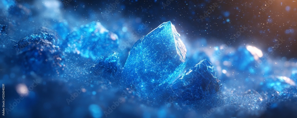 Fototapeta premium Blue glowing shards, 3D render, Generative AI