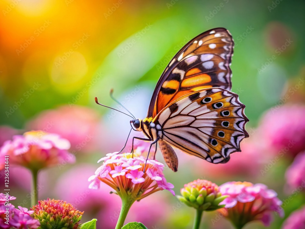 Butterfly and Pink Flower in Tilt-Shift Photography Butterfly and Pink Flower in Tilt-Shift Photography