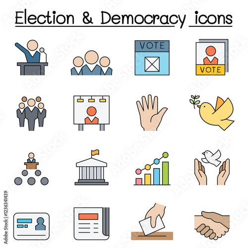 Election & Democracy icon set in thin line style