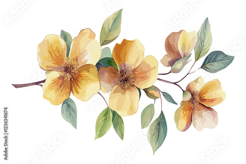 Watercolor flower illustration with a big set of elements, carefully curated manual composition techniques, and a focus on artistic detail for creating stunning floral artwork.