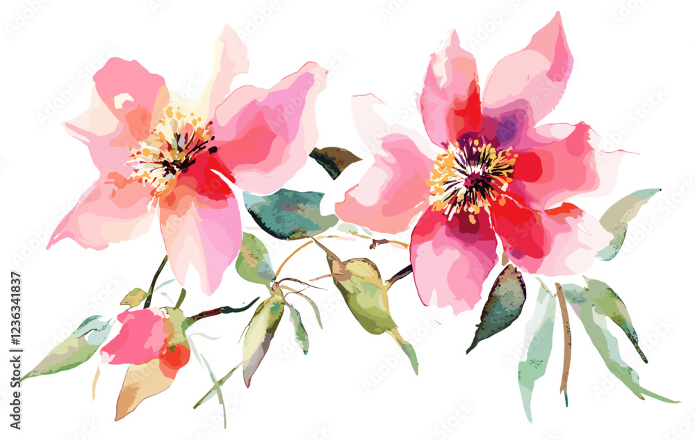 Obraz premium Watercolor flowers in a big set, with a focus on manual composition techniques, including detailed illustration elements that highlight artistry and the beauty of floral designs.