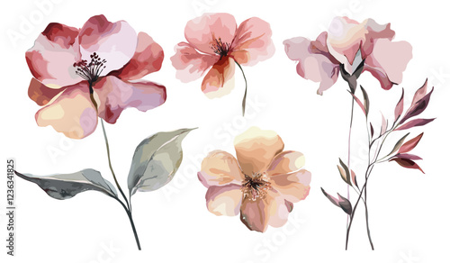 Watercolor floral illustration for textile, fabric, and wrapping paper, with a manual composition perfect for creating stunning cover designs and adding a delicate touch to products.
