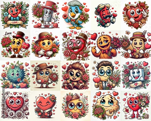 Wallpaper Mural Funny cartoon hearts mascots lettering. Valentines day concept.. AI generated illustration Torontodigital.ca