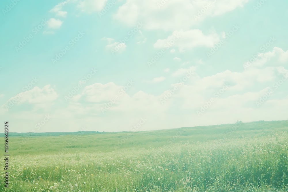 Fototapeta premium Serene Countryside Meadow Under a Pastel Sky