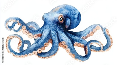 Watercolor octopus on white background. Hand-drawn illustration photo