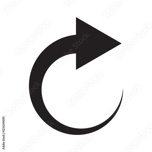Black refresh icon. Circular arrow shape. Vector rotation sign. Minimal reloop symbol.