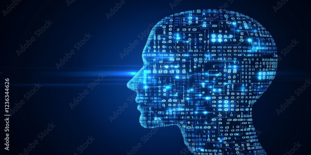 Abstract, Profile of a Human Head Made of Technology Circuit Boards and Binary Codes With Copy Space Abstract, Profile of a Human Head Made of Technology Circuit Boards and Binary Codes With Copy Space