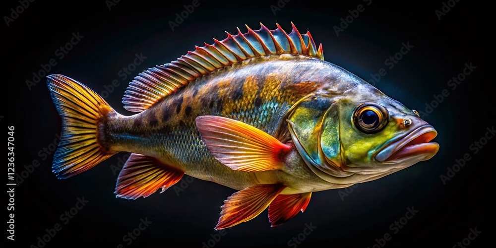 Fototapeta premium Close-up Fish Isolated on Black Background