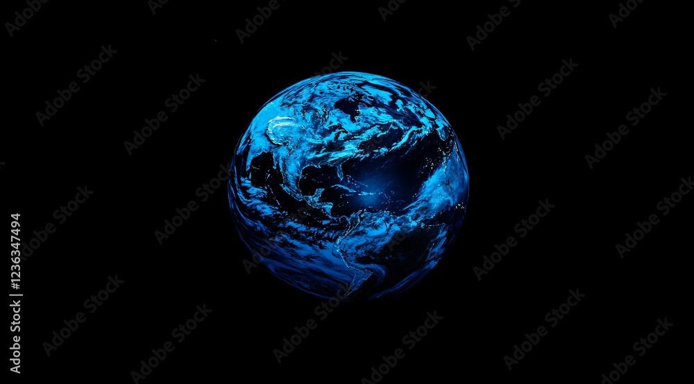 Blue Earth Globe, Space, Night, Clouds, Rotating, Background, Science Blue Earth Globe, Space, Night, Clouds, Rotating, Background, Science