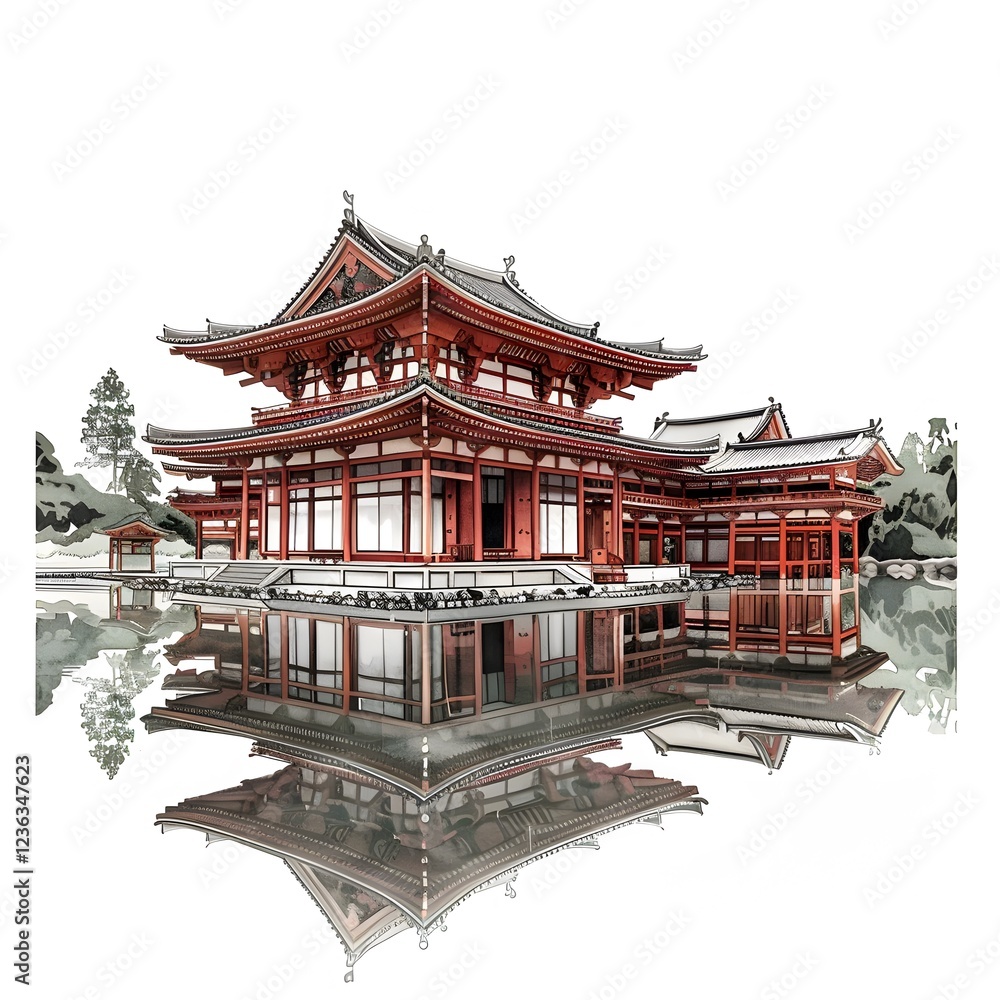 Traditional Asian Architecture with Reflection in Tranquil Water Traditional Asian Architecture with Reflection in Tranquil Water