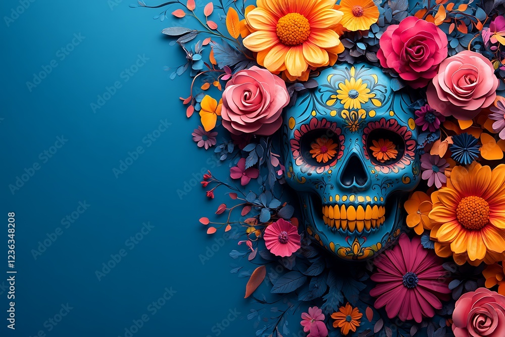 sugar skull with floral, Day of the Dead concept sugar skull with floral, Day of the Dead concept
