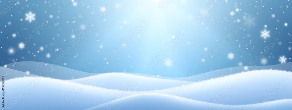 Serene winter landscape with snowy hills and falling snowflakes Serene winter landscape with snowy hills and falling snowflakes