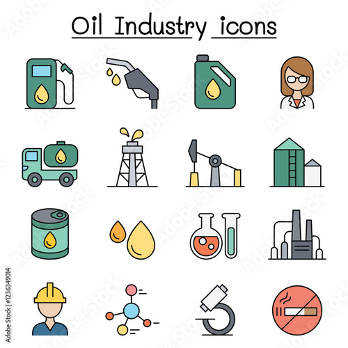 Oil industry icon set in thin line style