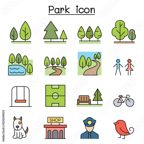 Park icon set in thin line style