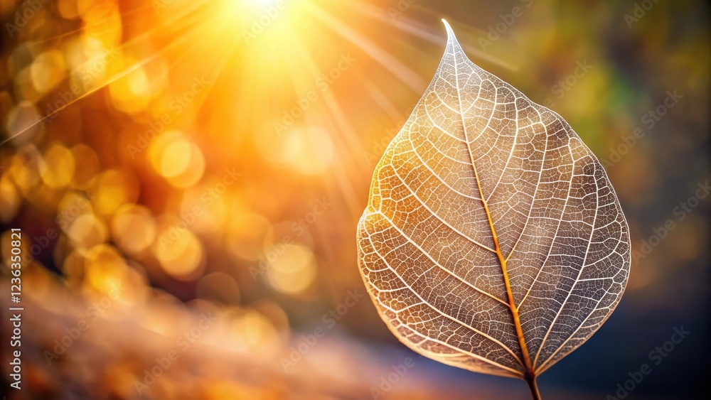 A Delicate Skeleton Leaf Bathed in Golden Sunlight, A Moment of Tranquility in Nature's Embrace A Delicate Skeleton Leaf Bathed in Golden Sunlight, A Moment of Tranquility in Nature's Embrace
