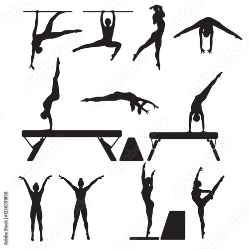 various style gymnast silhouette set of vector icon