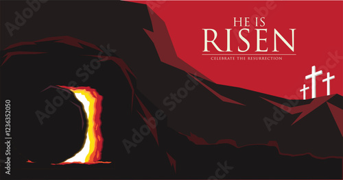 Illustration of the atmosphere of the resurrection of Christ. A grave that emits bright light.