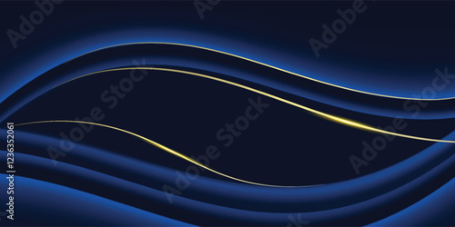 Abstract luxury glowing gold curved lines overlapping on dark blue background. Template award nomination ceremony design. Vector illustration