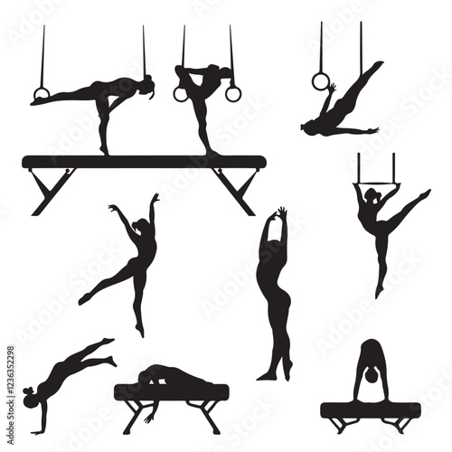 various style gymnast silhouette set of vector icon