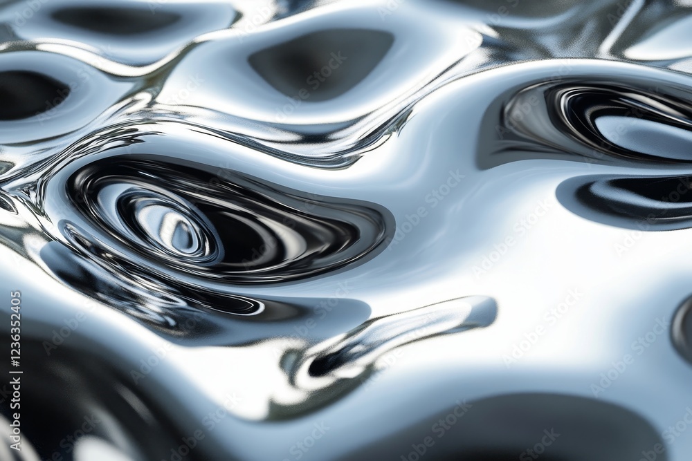 Abstract 3D rendering of liquid metal surface with ripples, Generative AI Abstract 3D rendering of liquid metal surface with ripples, Generative AI