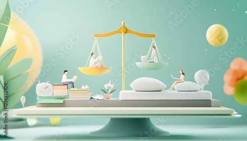 Work Life Balance Conceptual Illustration Featuring Miniature Figures